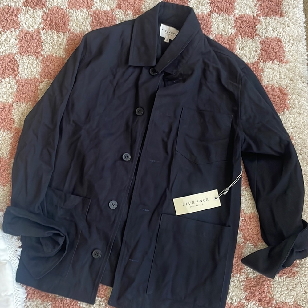FIVE FOUR BLACK UTILITY STYLE COLLARED SHACKET